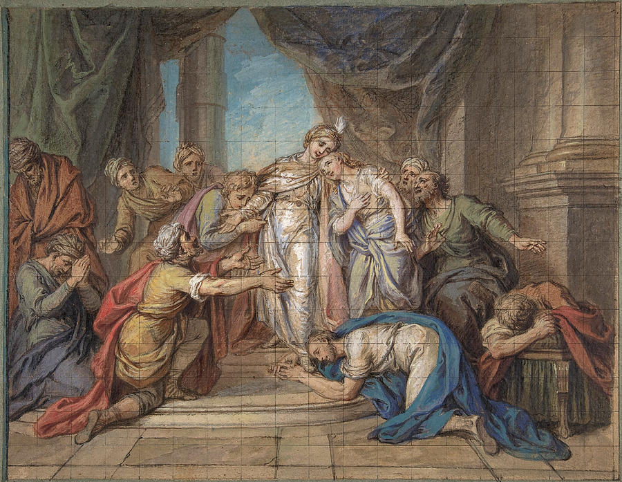 Joseph Recognized by his Brothers Drawing by Charles-Antoine Coypel