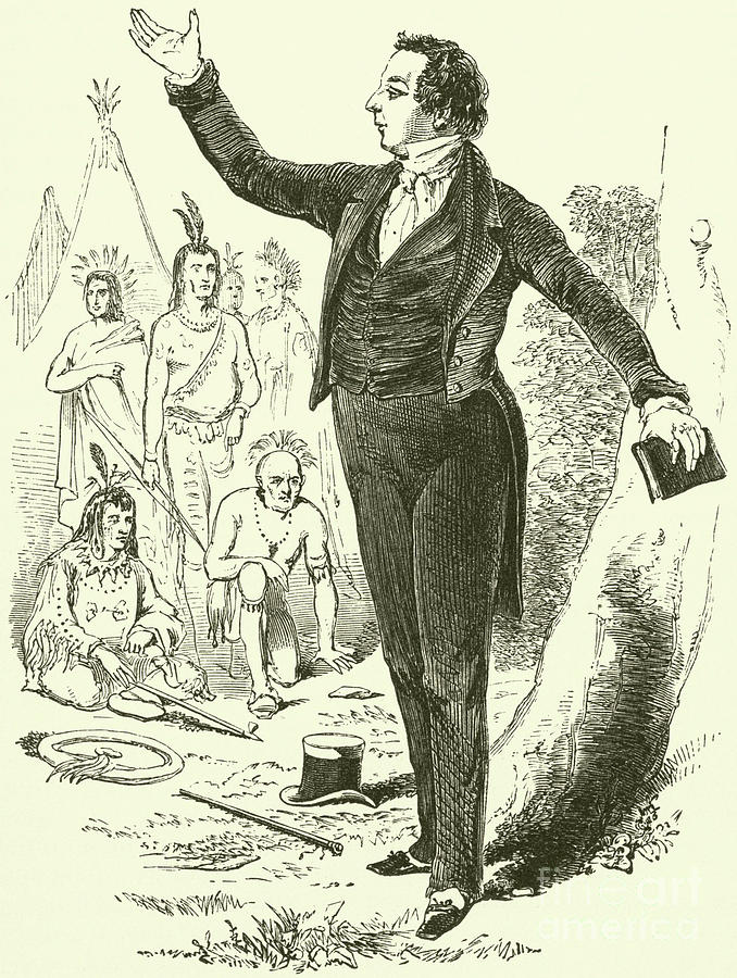 Joseph Smith preaching Drawing by American School