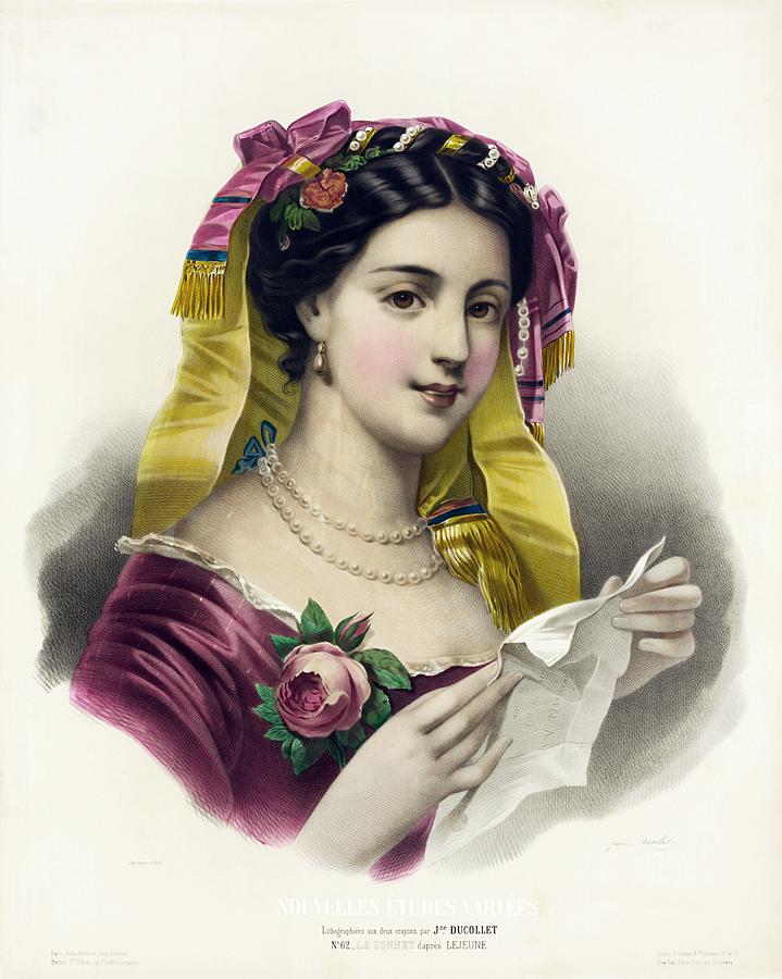 Josephine Ducollet Le sonnet, after Lejeune, 1856 Painting by Vincent Monozlay