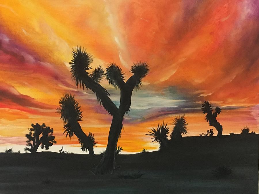 Sunset Painting - Joshua Trees at Sunset by Susan L Sistrunk