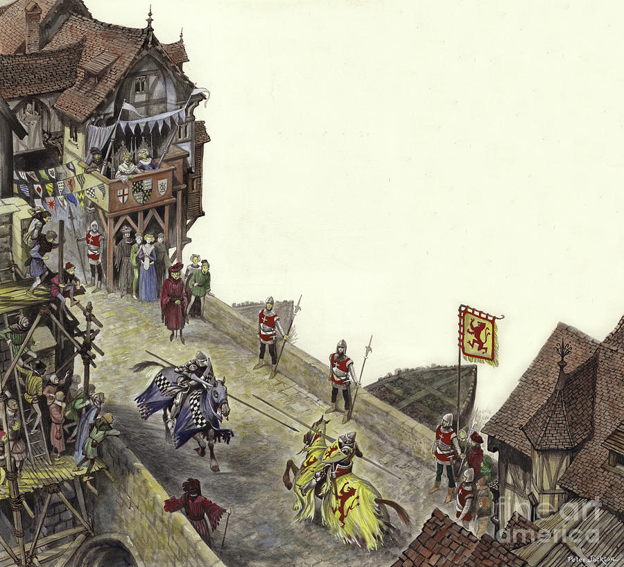 Knight Painting - Joust on Old London Bridge on 23 April 1390  by Peter Jackson