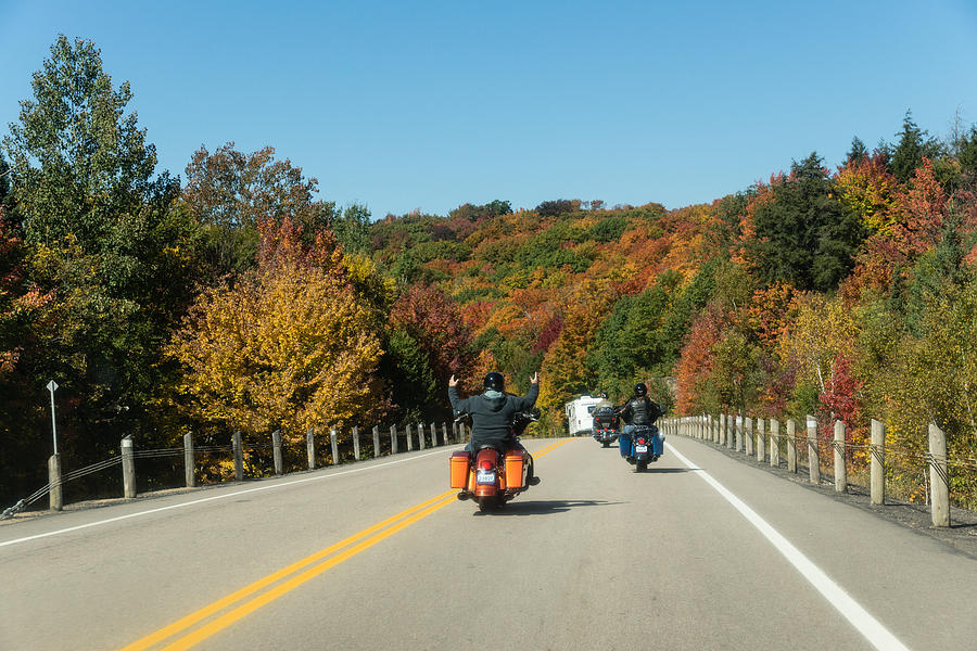 Fall Photograph - Joyful Autumn Ride - Bikers Know the Best Roads by Georgia Mizuleva
