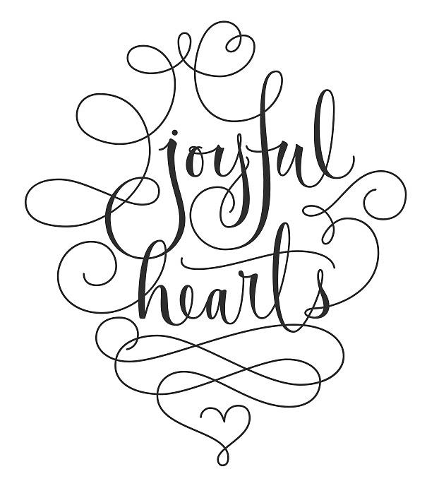 Black And White Photograph - Joyful Hearts Lettering With Scrollwork by Gillham Studios