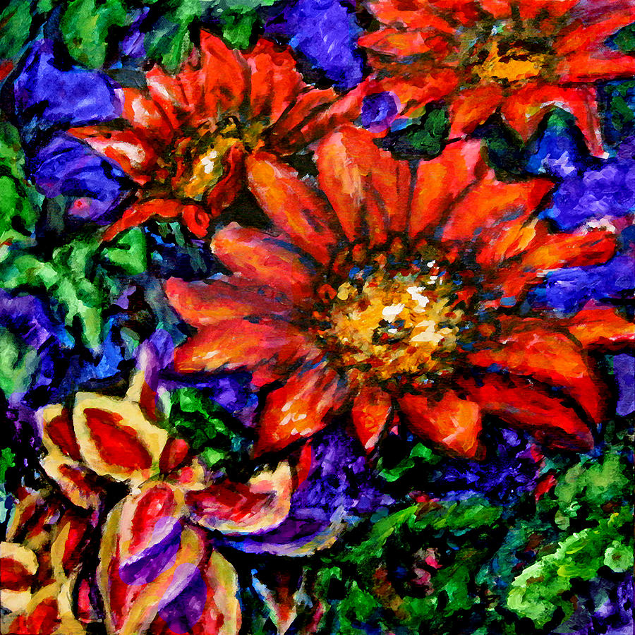 Flower Painting - Joyful Reach Flowers  by Laura Heggestad