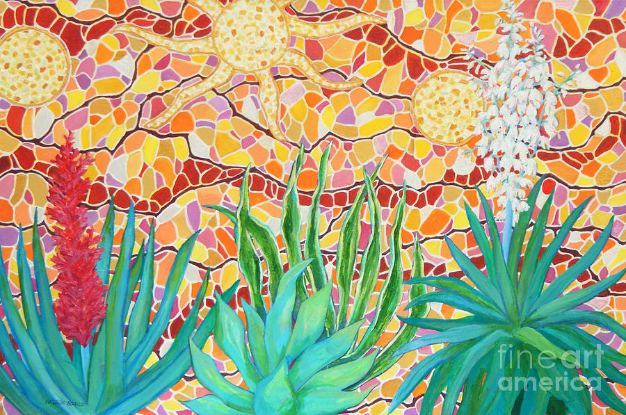 Nature Painting - Joyous Garden Wall by Sharon Nelson-Bianco