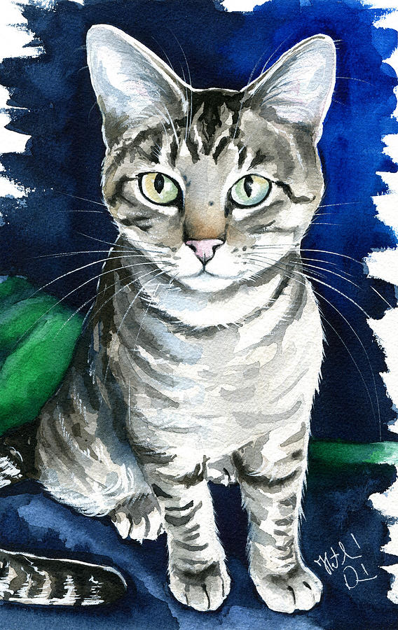 Cat Painting - Jr - Tabby Cat Painting by Dora Hathazi Mendes