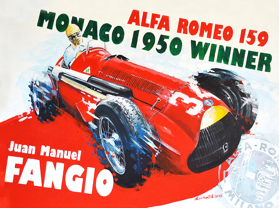 Juan Manuel Fangio Alfa Romeo 159 Monaco Winner Painting by Daniel Senkerik