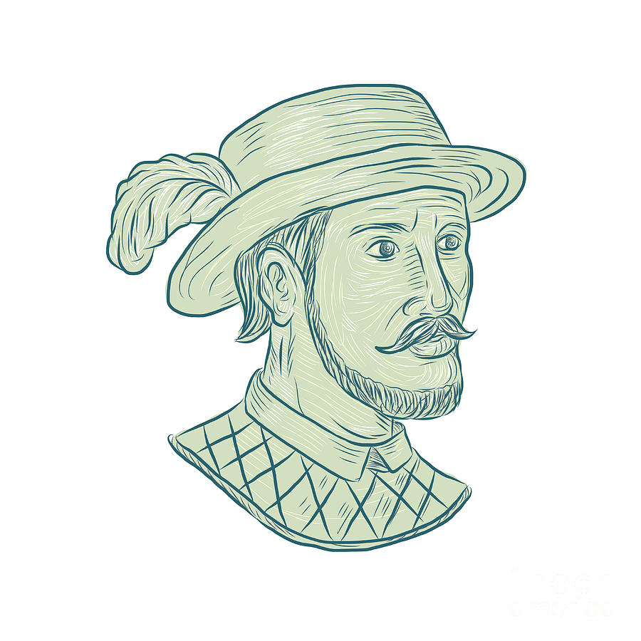 Juan Ponce de Leon Explorer Drawing Digital Art by Aloysius Patrimonio