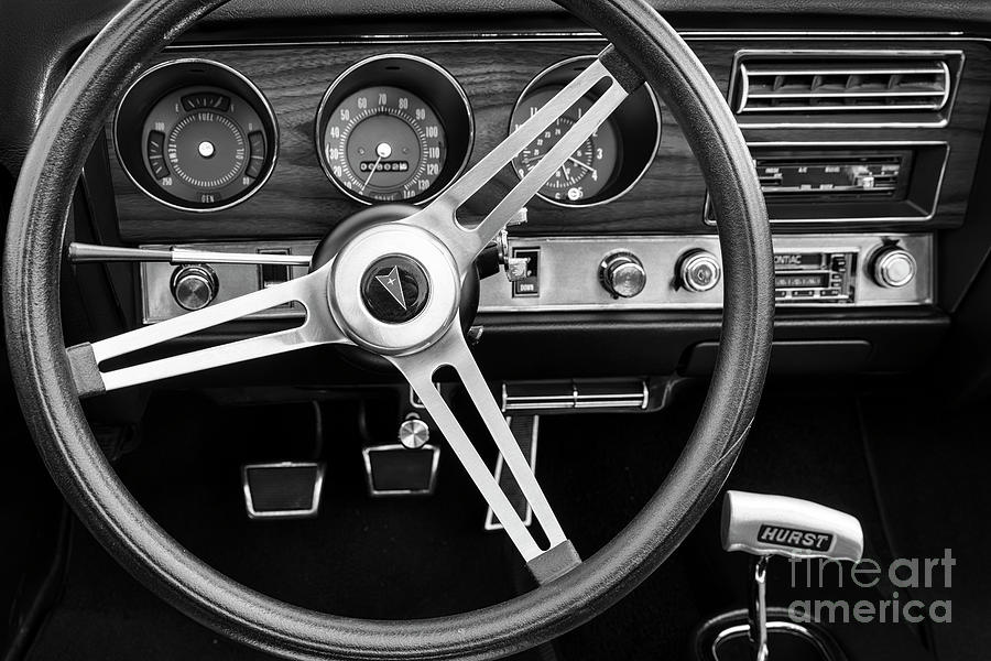 Pontiac steering and dash in monotone Photograph by Dennis Hedberg
