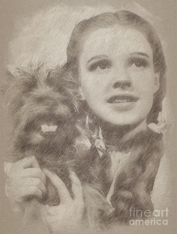 Judy Garland Vintage Hollywood Actress As Dorothy In The Wizard Of Oz Drawing