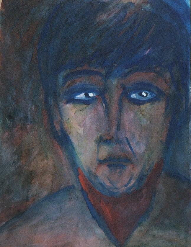 Judy in Blue Mood Self Portrait Painting by Judith Redman