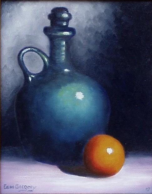 Jug and orange. Painting by Gene Gregory