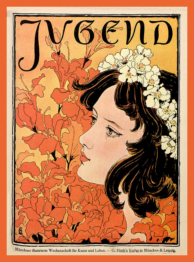 Orange Flowers Jugend Magazine Cover  Painting by Jugend Magazine