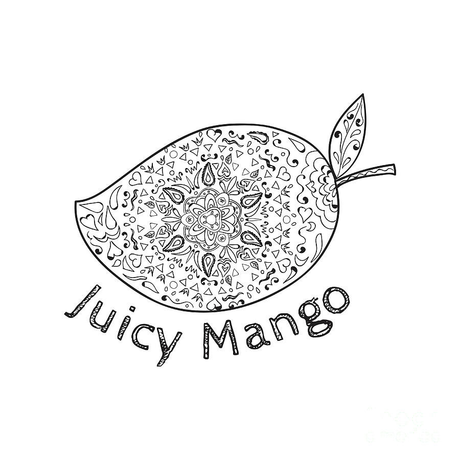 Mango Digital Art - Juicy Mango Black and White Mandala  by Aloysius Patrimonio