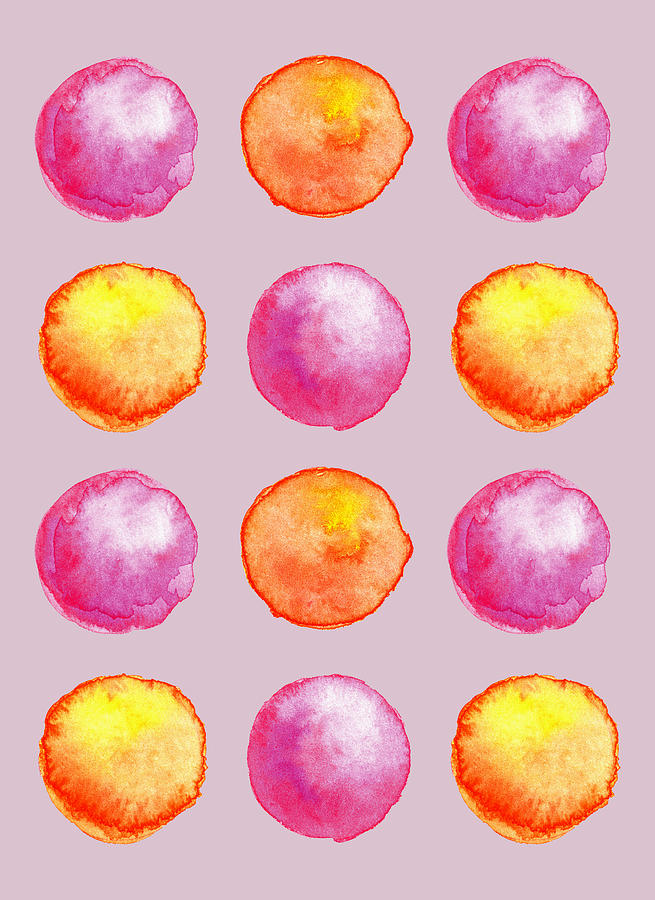 Juicy Watercolor Pink And Orange Spheres Pattern Digital Art by Boriana Giormova