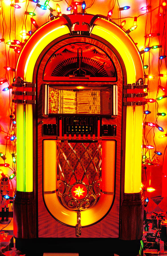 Christmas Photograph - Juke box with Christmas lights by Garry Gay