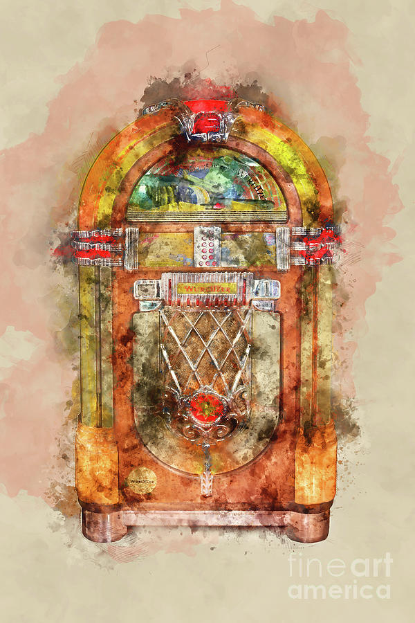 Music Painting - Jukebox watercolor by Delphimages Photo Creations