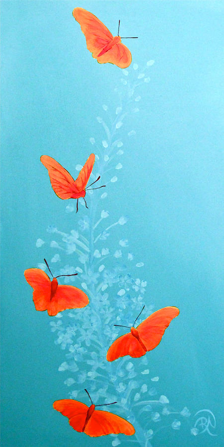 Julia Butterfly on Teal Painting by Renee Noel