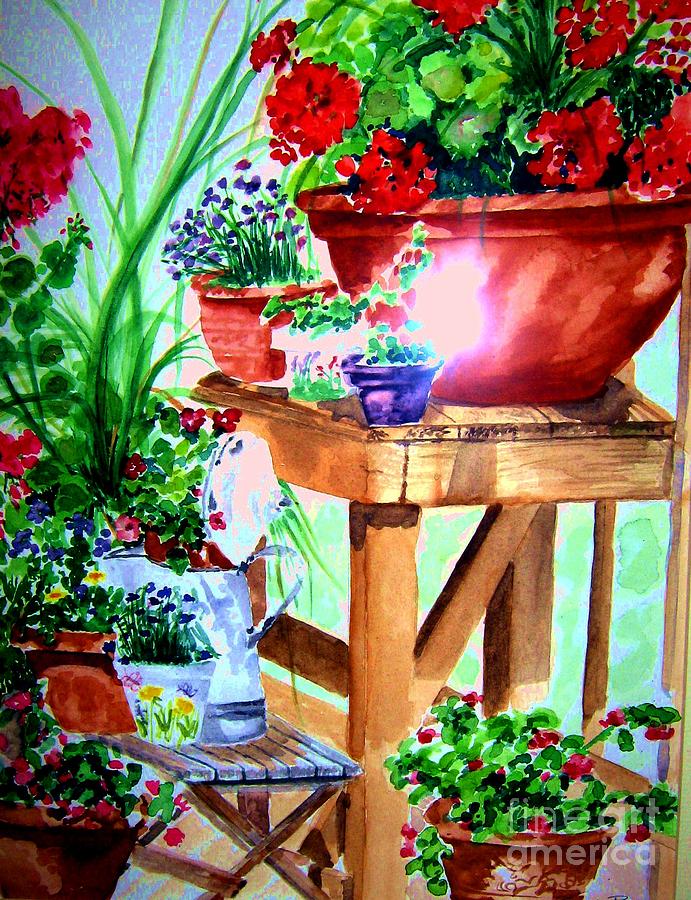Potted Plants Painting - Julies Deck by Sandy Ryan