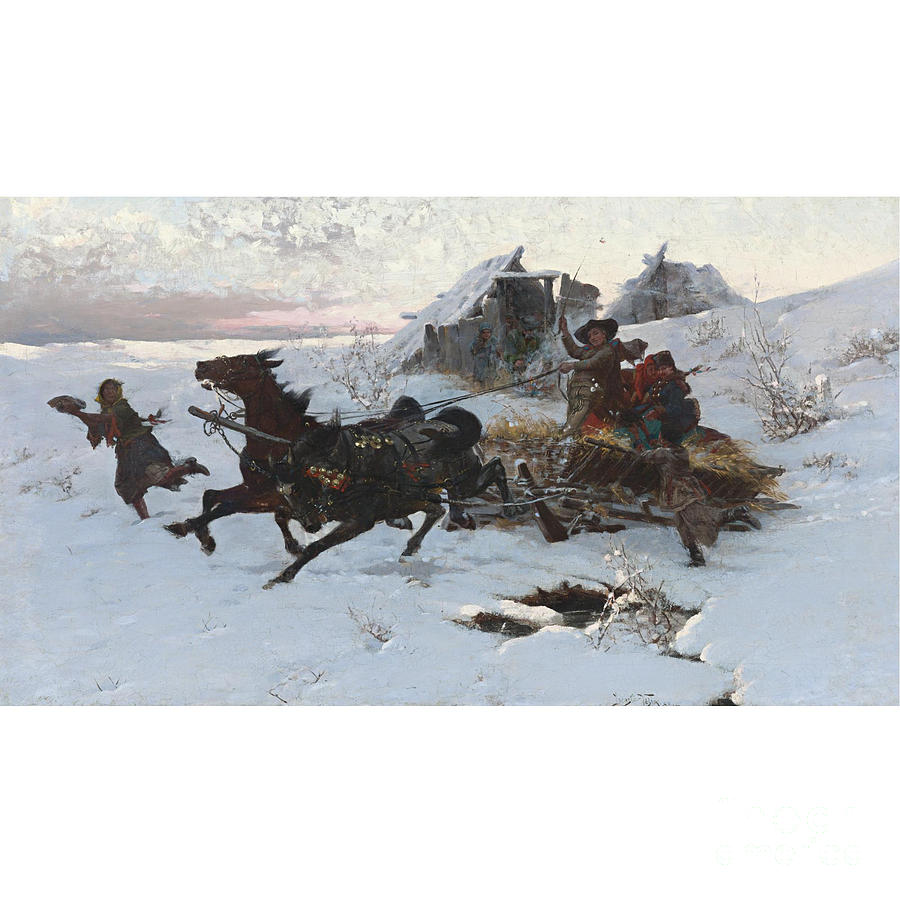 Winter Painting - Julius Vesin Bulgarian The Sleigh Ride by MotionAge Designs