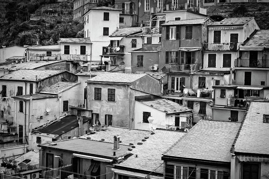 Jumble Of Houses Vernazza Cinque Terre Italy Bw Photograph