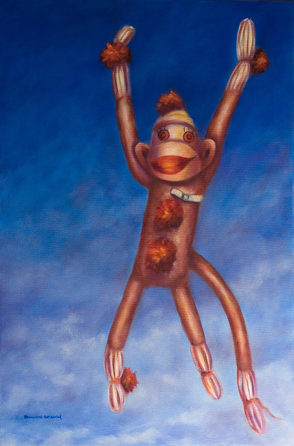 Jump for Joy Sock Monkey Painting by Shannon Grissom