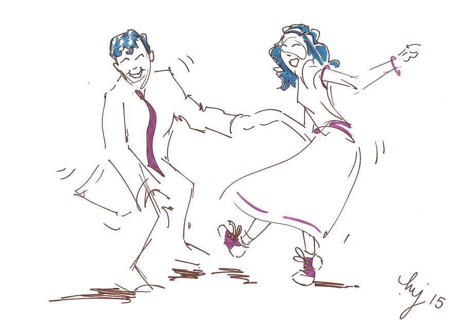 Jump To The Beat - Classic Rock And Roll Jive Dancers Illustration Drawing