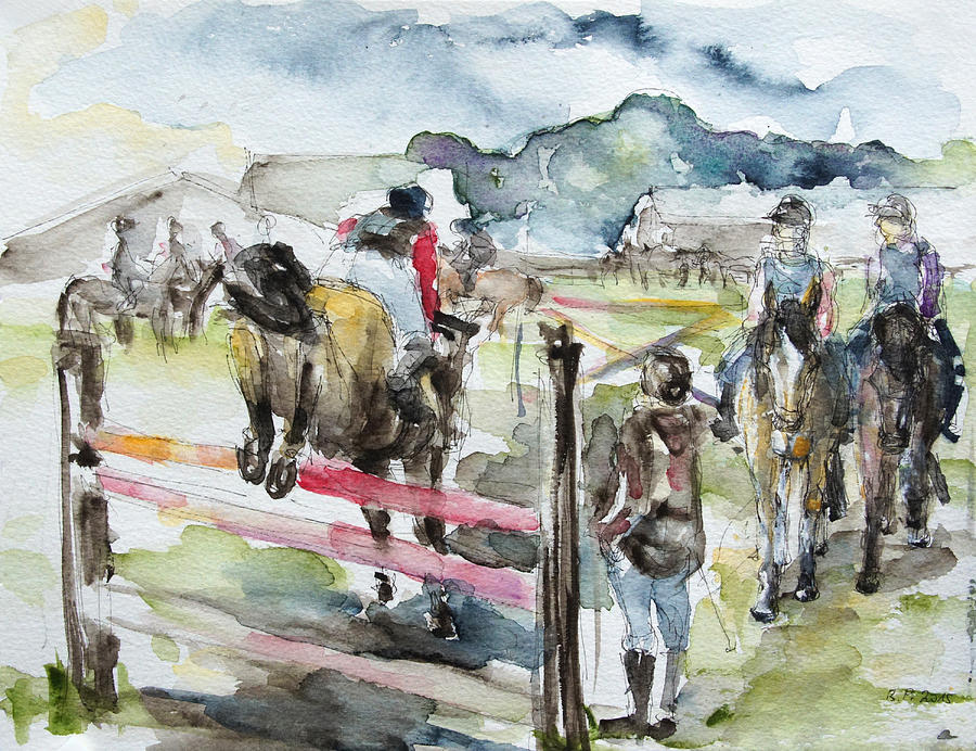 Jumping A Course Painting by Barbara Pommerenke