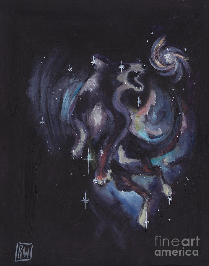 Jumping dog constellation Painting by Robin Wiesneth
