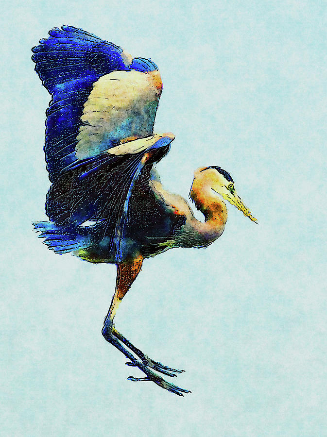 Bird Digital Art - Jumping For Joy Heron Whimsy by Georgiana Romanovna