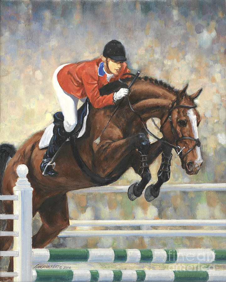 Horse Painting - Jumping Horse and Girl by Don Langeneckert