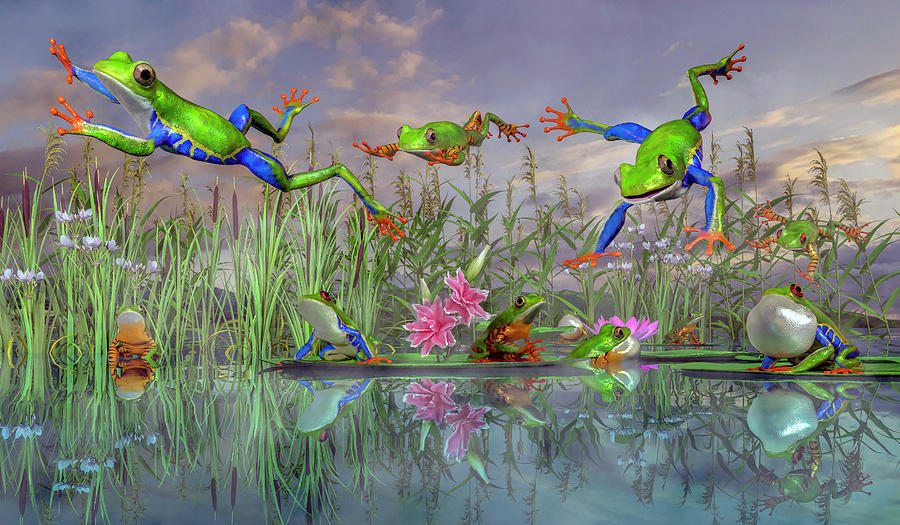 Jumping Joy Spring Time Frogs Digital Art