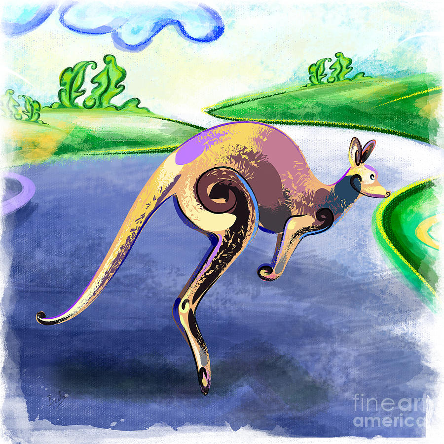 Wildlife Digital Art - Jumping Kangaroo by Peter Awax