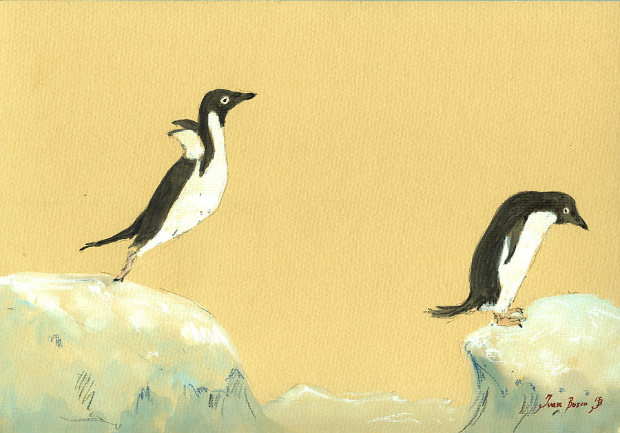 Penguin Watercolor Painting - Jumping penguins by Juan  Bosco