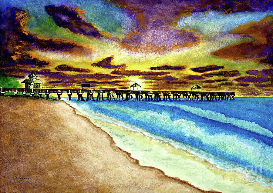 Juno Beach Pier Florida Seascape Sunrise Painting A1 Painting by Ricardos Creations