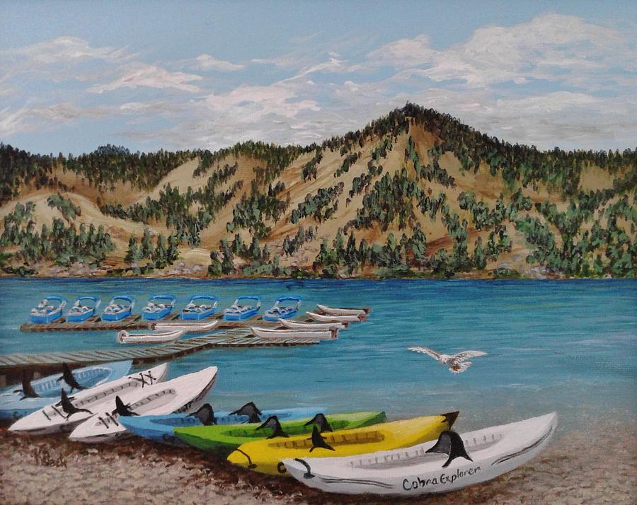 June Lake Marina  Painting by Katherine Young-Beck