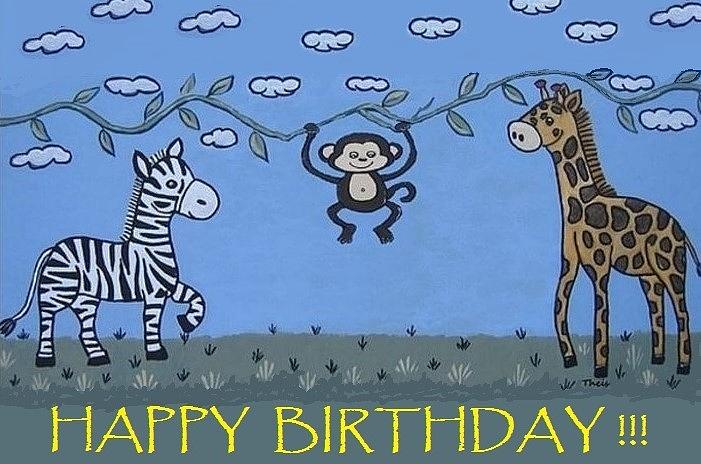 Jungle Animals Happy Birthday Painting by Suzanne Theis