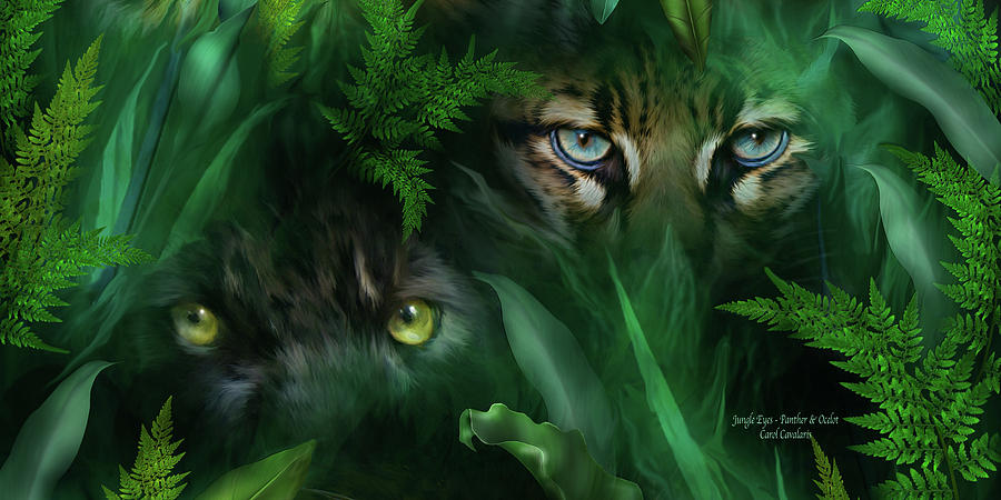 Carol Cavalaris Mixed Media - Jungle Eyes - Panther And Ocelot  by Carol Cavalaris