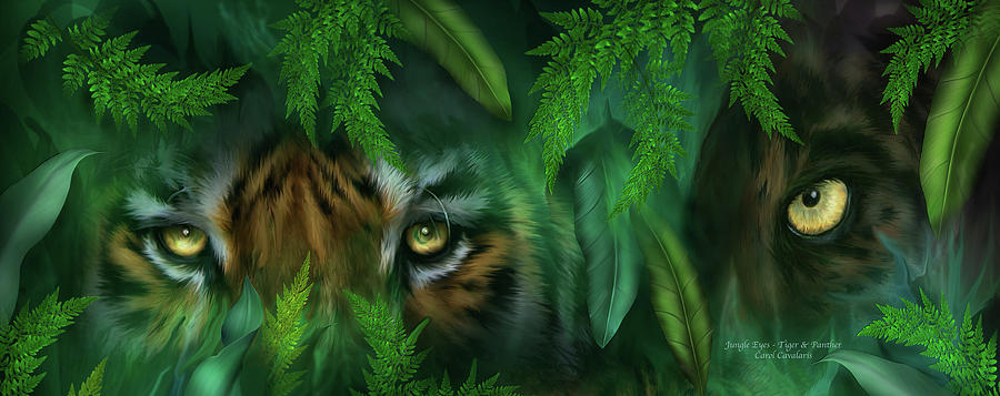 Jungle Eyes - Tiger And Panther Mixed Media by Carol Cavalaris