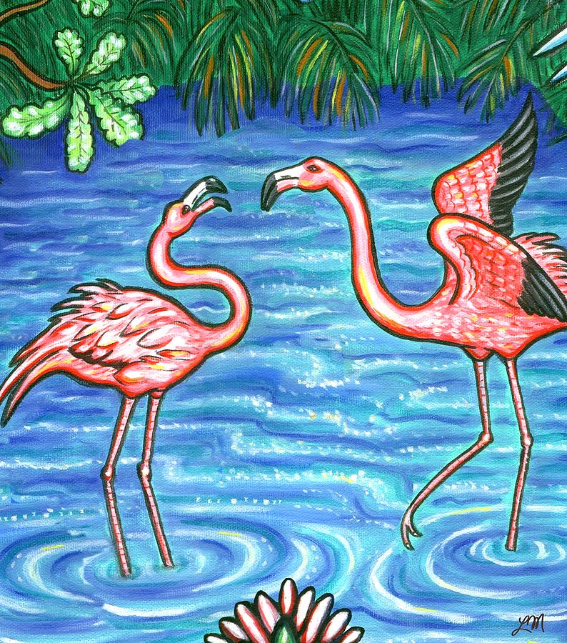 Jungle Flamingo Birds Painting