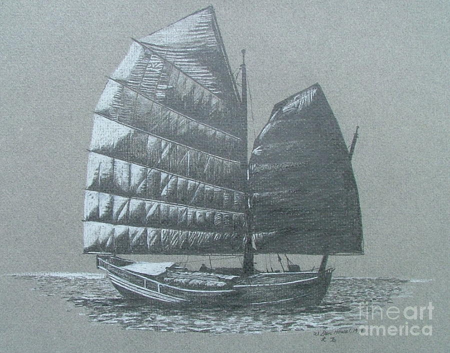 Sail Boat Drawing - Junk by Dan Hausel Sail Boat Drawing - Junk by Dan Hausel
