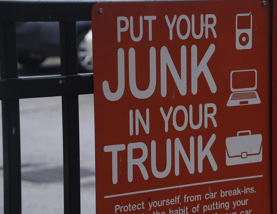 Junk in the Trunk sign Photograph by Valerie Collins