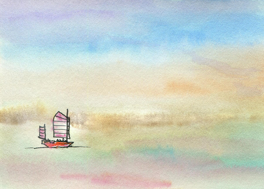 Junk Sailing Painting by R Kyllo