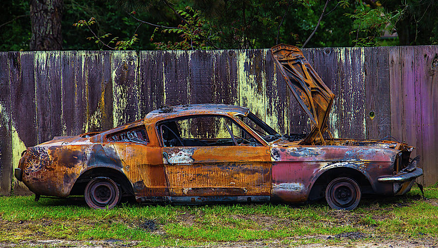 Car Photograph - Junker By Fence by Garry Gay
