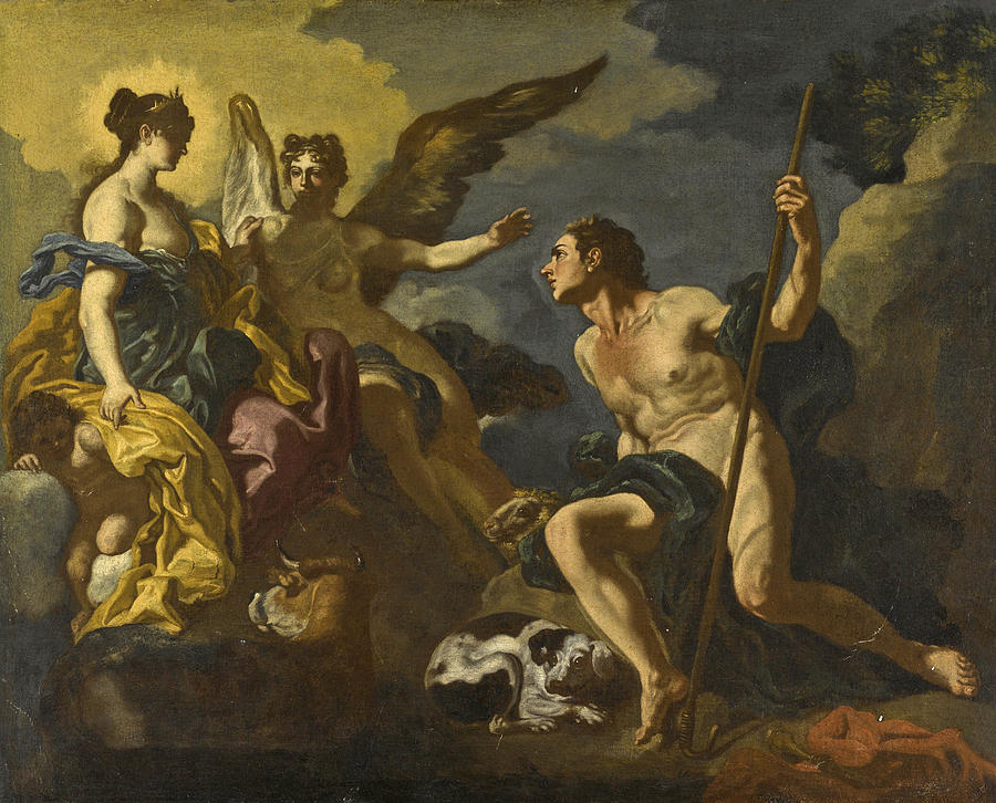 Juno accompanied by Iris gives Argus Charge of Io transformed into a Cow Painting by Studio of Francesco Solimena