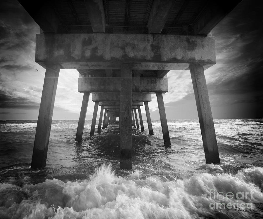Juno Beach Pier Sunrise Seascape Black and White D8 Photograph by Ricardos Creations