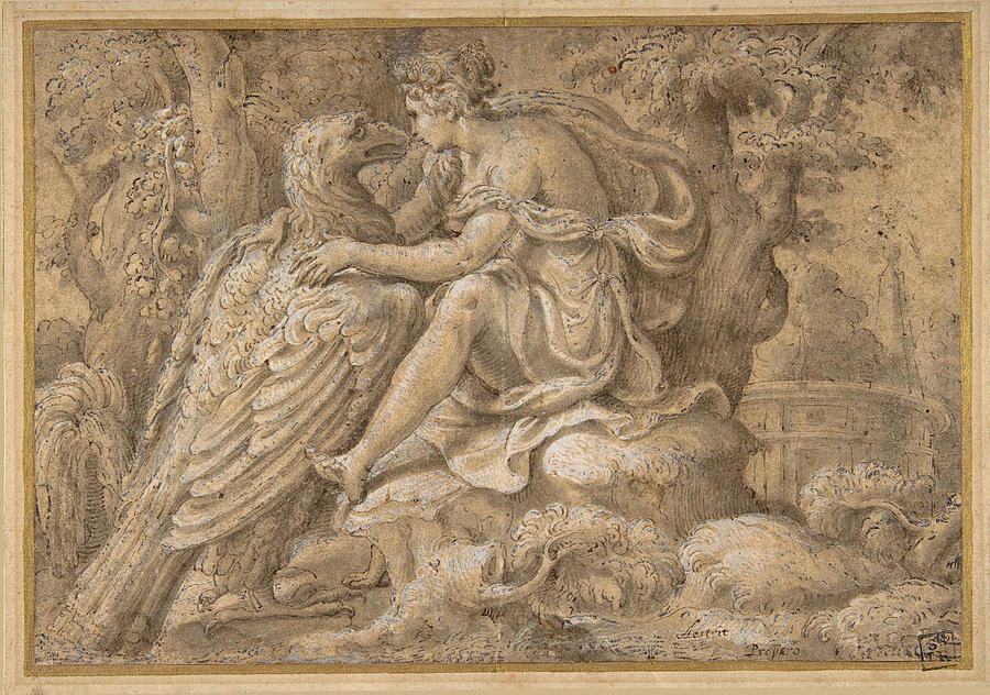 Jupiter and Astraea Drawing by Giulio Campi