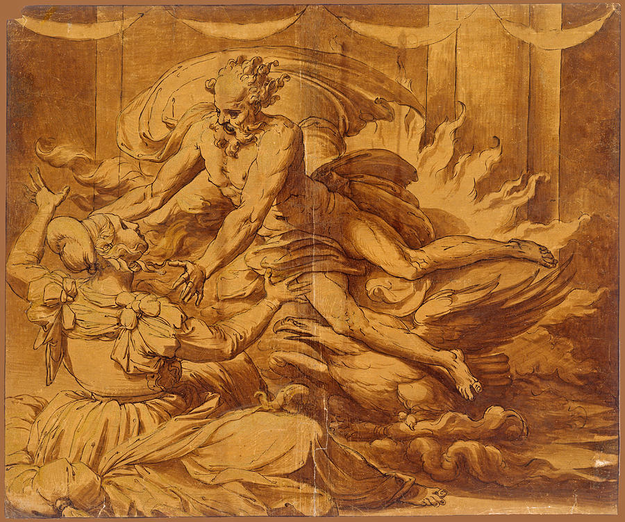 Jupiter Appearing to Semele Drawing by Perino del Vaga