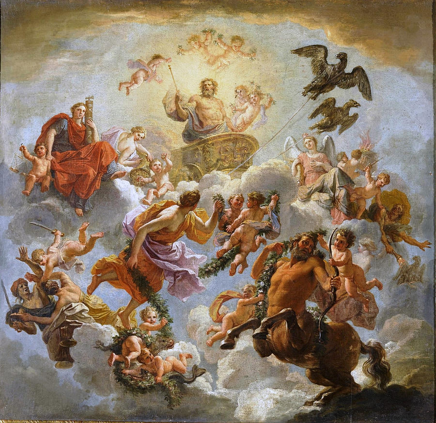 Study Painting - Jupiter Chariot between Justice and Piety. Study by Noel Coypel