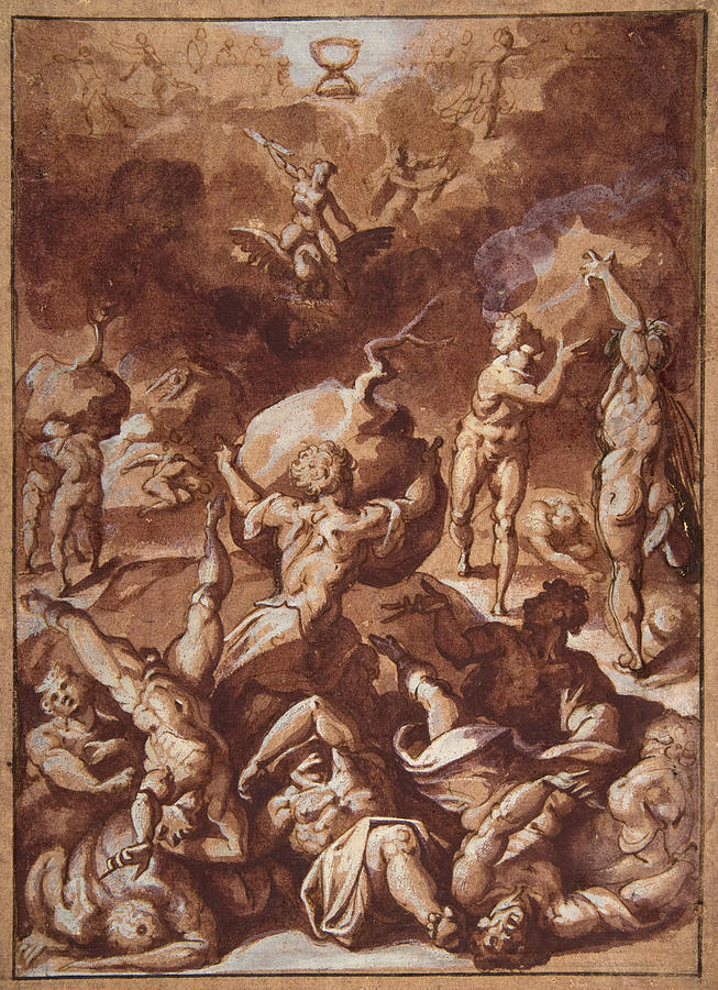 Jupiter Fighting the Giants Drawing by Jacopo Zucchi